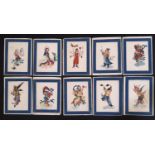 Ten Chinese pith paintings of mythical figures, 19th century, 12 x 16 cm each, mounted on paper with