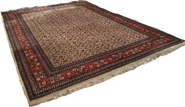 A large Middle Eastern carpet with a tight all over floral design and stylised floral borders, 410 x