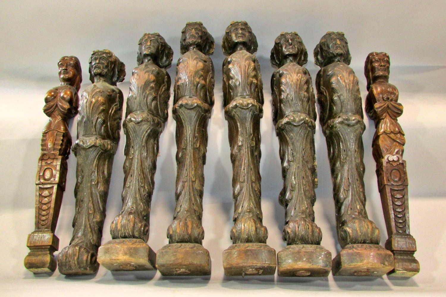 A group of six late 18th / 19th century Flemish carved oak figural mounts / adornments, 63cm high, - Image 5 of 9