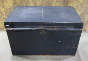 A vintage overlaid pine trunk with hinged lid 45 cm high x 76 cm x 48 cm approx