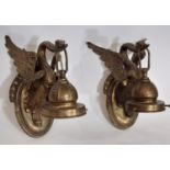 A pair of 19th century continental cast metal wall sconces / lamps, in the form of stylised swans,