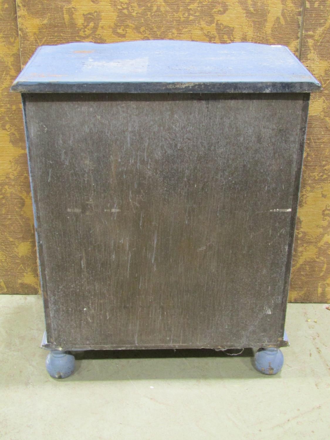 A diminutive 19th century Scandinavian blue painted and scraped commode four drawers, 60cm wide x - Image 3 of 3