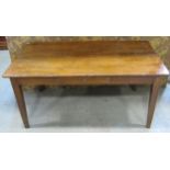 A French cherrywood farmhouse table with frieze drawer on square tapered legs, 150cm x 80cm