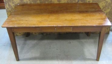 A French cherrywood farmhouse table with frieze drawer on square tapered legs, 150cm x 80cm