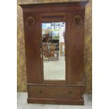 Three piece Art Nouveau bedroom suite comprising wardrobe, dressing chest and washstand, all with