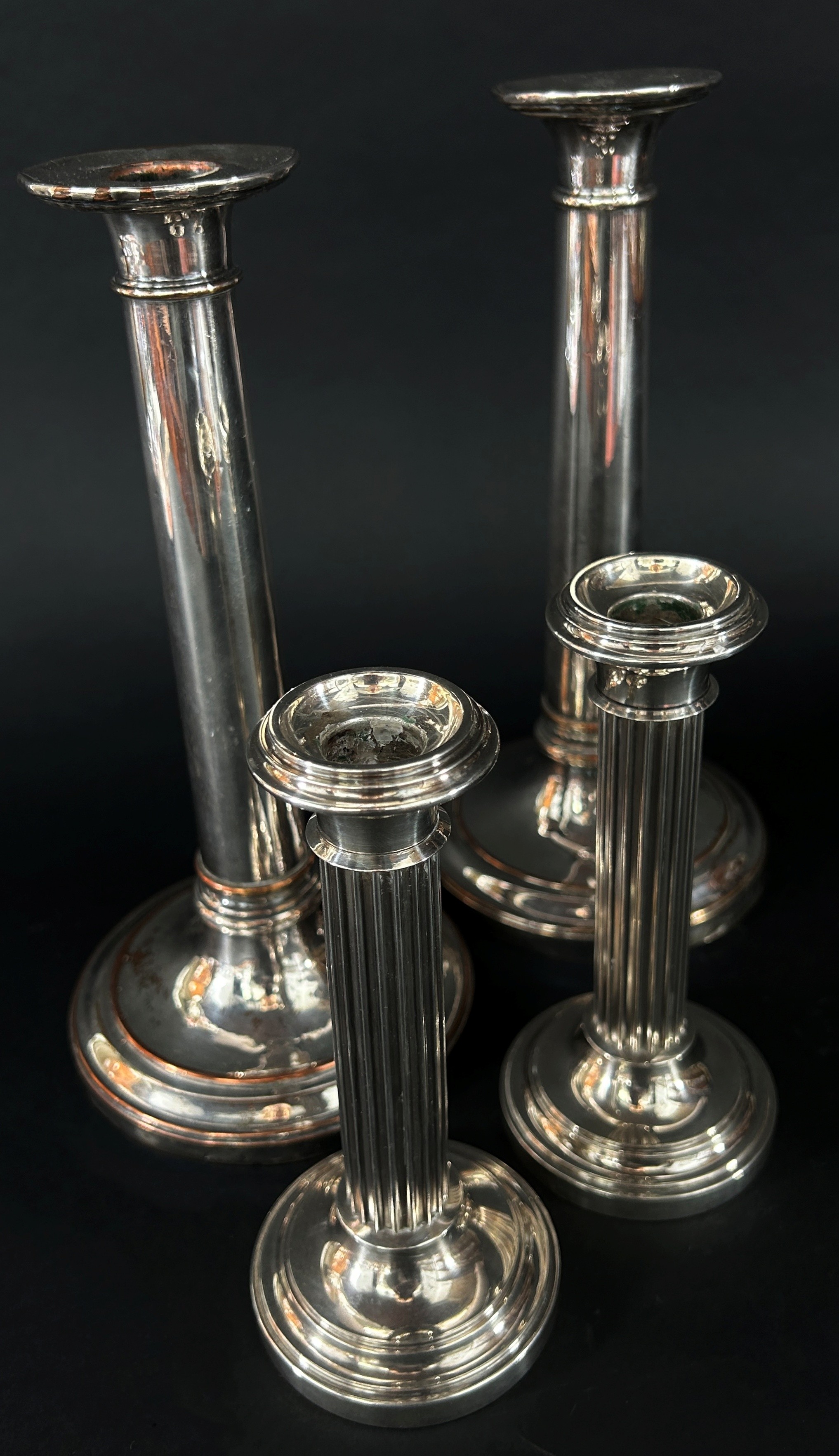 A pair of Dutch classical reeded column silver candlestick on a circular stepped base, maker Van - Image 2 of 6