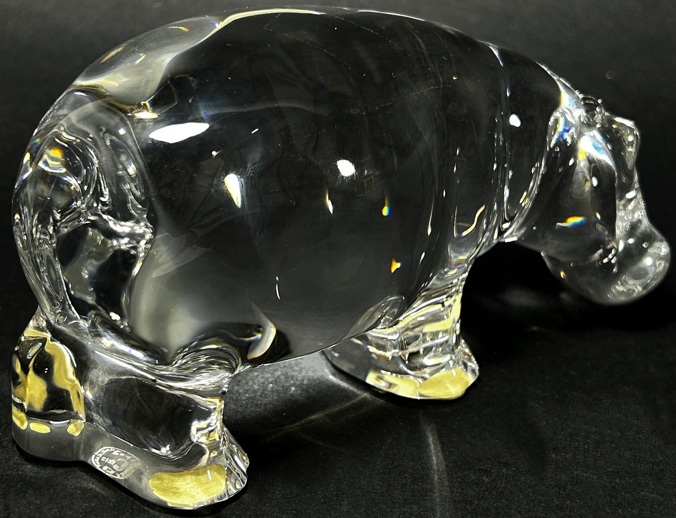 A Baccarat Crystal Glass Hippopotamus, stamp to the base, 15cm wide, a Limoges Porcelain pill box - Image 3 of 6