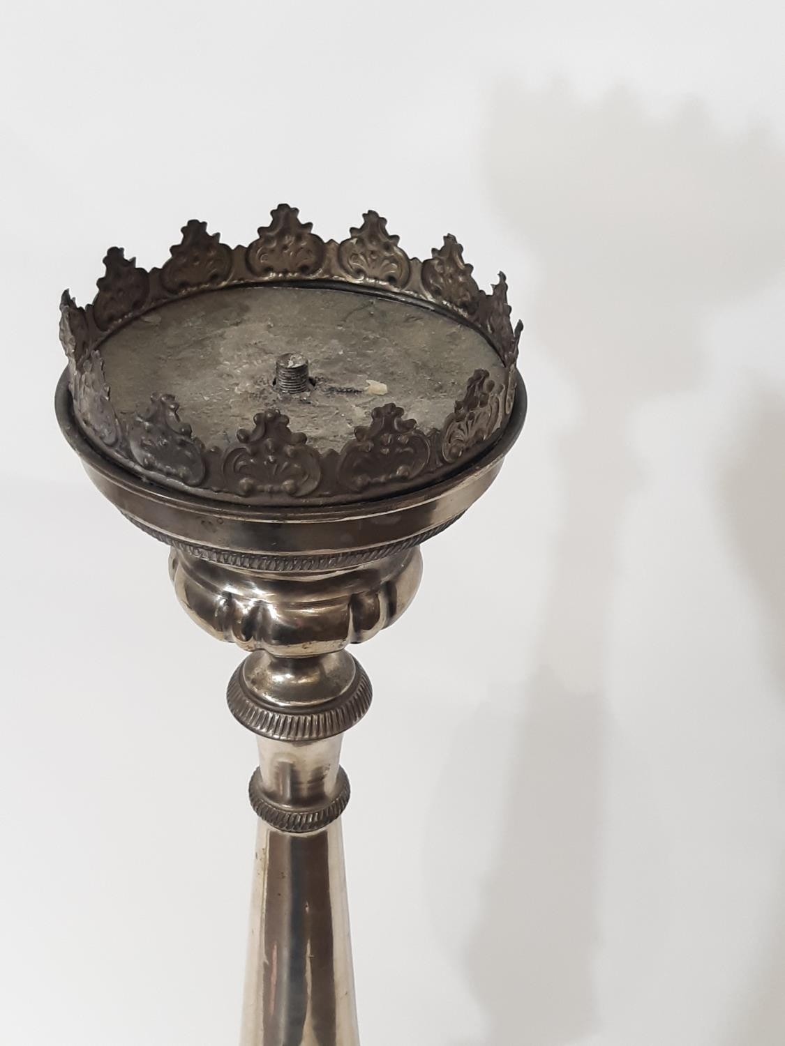 A tall 17th century ecclesiastical style chromium plated candlestick, 83cm high From the private - Image 3 of 3