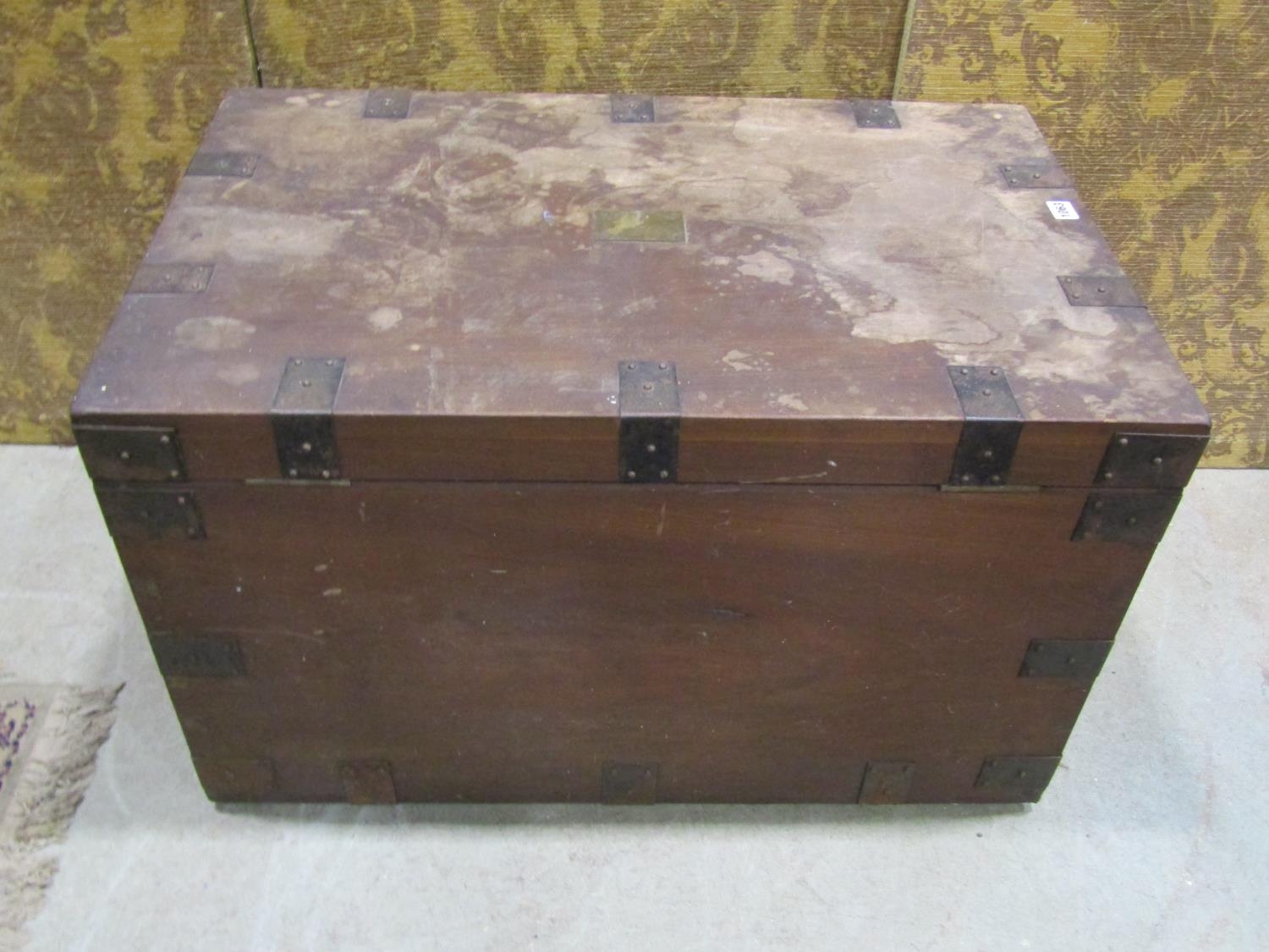 A hardwood travelling box with steel banded borders, the brass plate - Octavia 1899 - Image 5 of 5