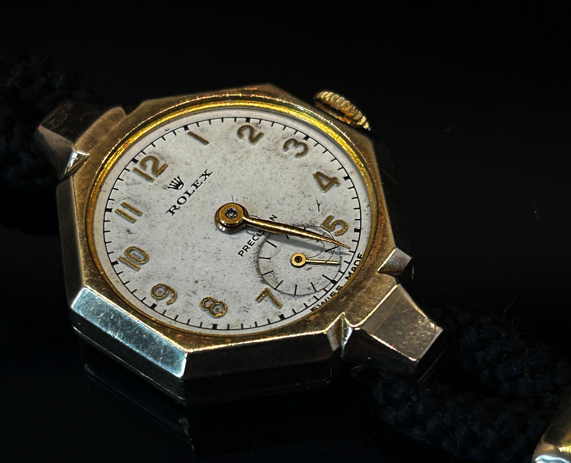Rolex: A lady’s vintage wristwatch, with hexagonal case (lacking lens) on woven strap with 9ct - Image 2 of 4