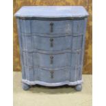 A diminutive 19th century Scandinavian blue painted and scraped commode four drawers, 60cm wide x