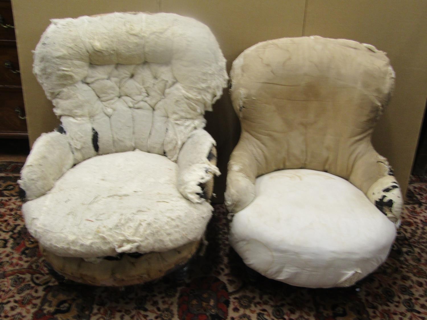 Three 19th century partially upholstered chair frames including a corner example on turned - Image 4 of 6