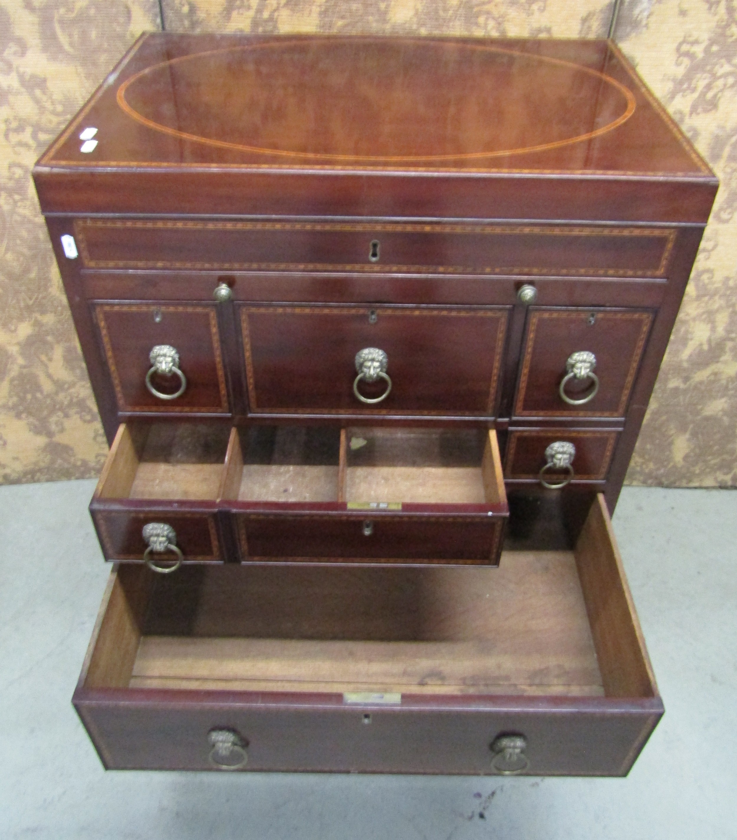 A Georgian mahogany gentleman's wash stand with rising lid, with comprehensively fitted interior, - Image 6 of 9