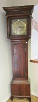 A Georgian oak cottage longcase clock, the square brass dial with engraved detail showing a