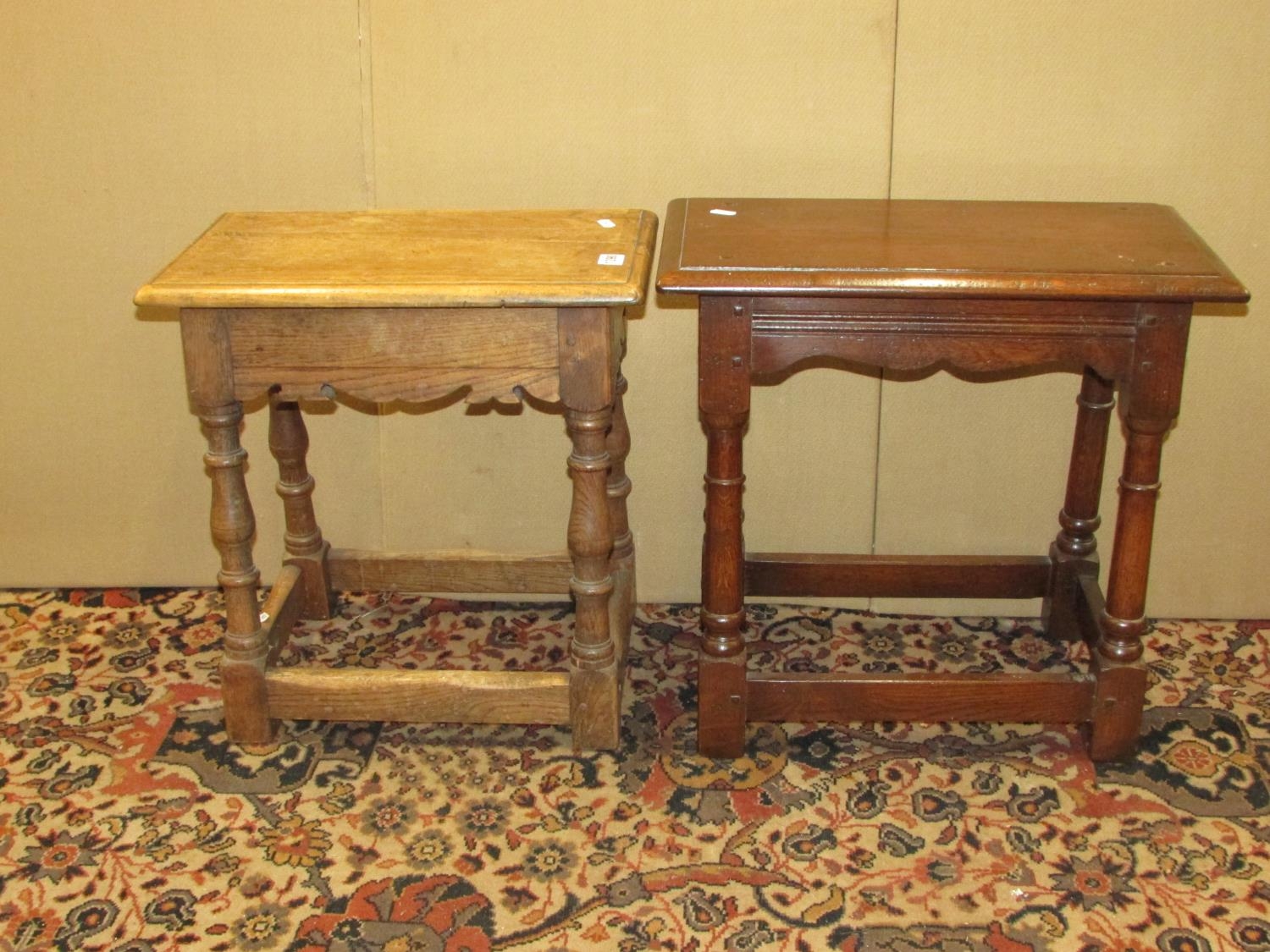 Two old English oak coffin or joint stools of traditional form (2) - Image 2 of 3