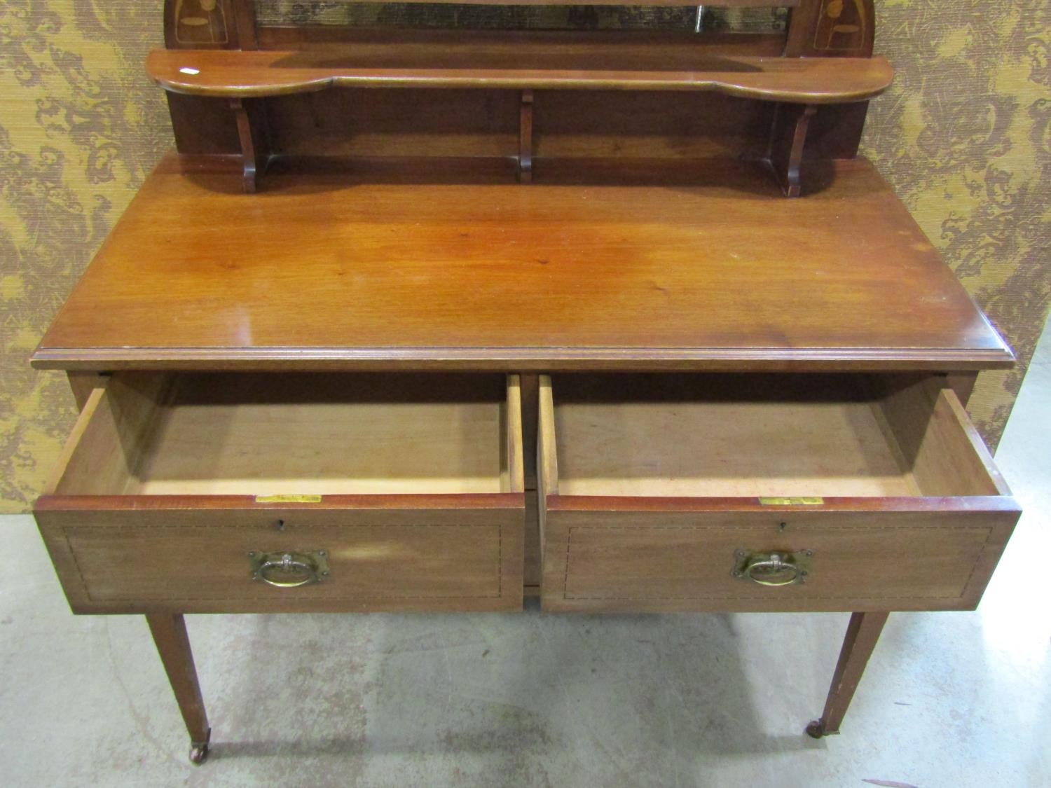 Three piece Art Nouveau bedroom suite comprising wardrobe, dressing chest and washstand, all with - Image 5 of 12