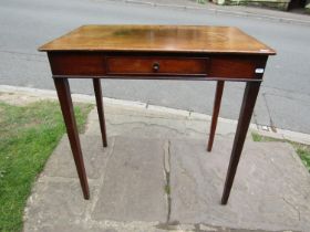 A Georgian mahogany side table enclosing a small frieze drawer on square tapered legs, 73cm wide