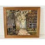 20th Century School - City park scene in autumn (possibly in France), signed indistinctly lower