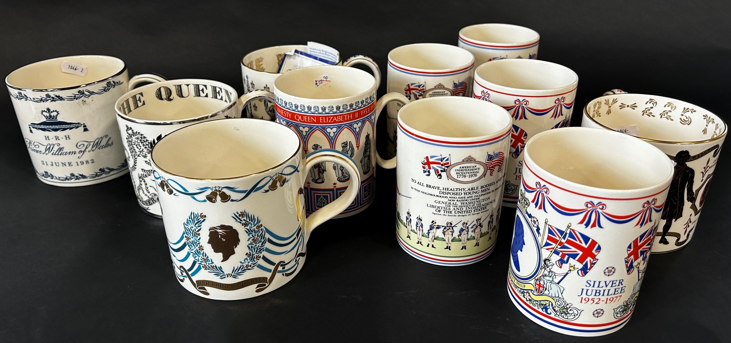 A collection of Wedgewood Jasperware tankards showing Royal residences (6) together with a further