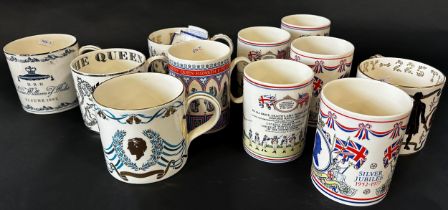 A collection of Wedgewood Jasperware tankards showing Royal residences (6) together with a further