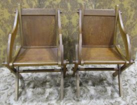 A pair of traditional oak Glastonbury chairs with pegged frames (af)