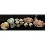 Mixed collection of oriental ceramics to include Two Imari bowls, Chinese style Studio pieces, etc