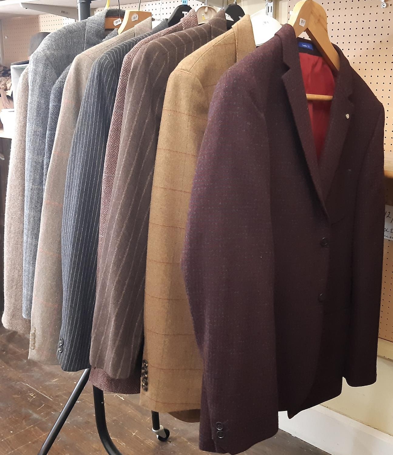 9 good quality men's tweed jackets, some like new with tags, brands include Jaeger, Peter Werth,