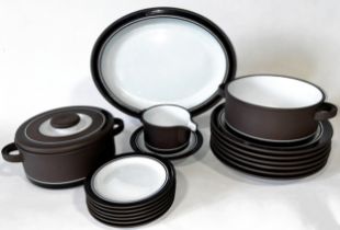 A Hornsea dinner service for six - contrast 1977 in a chocolate and white ground colourway
