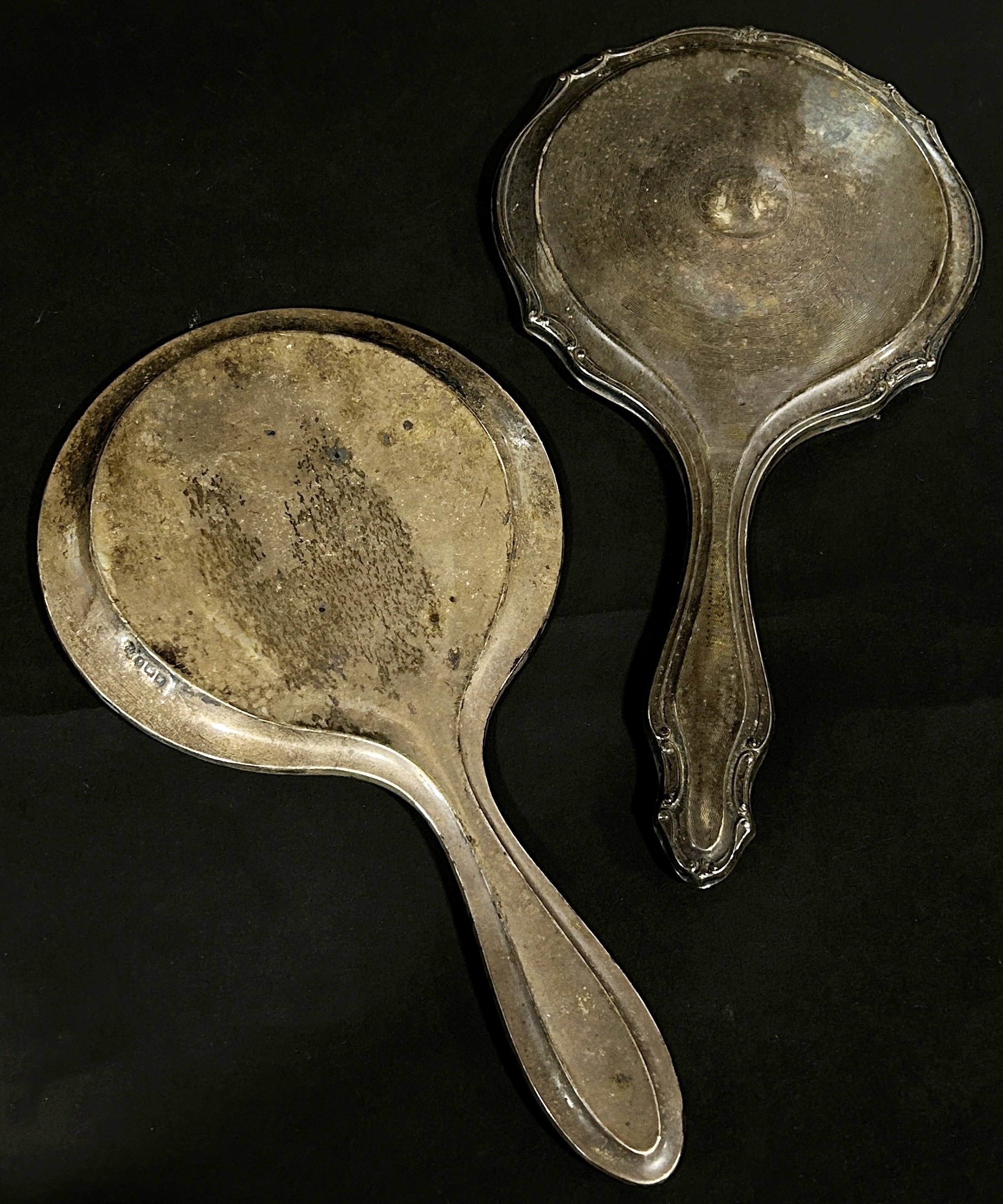 Two silver backed hand mirrors, a cased set of six plated forks and six spoons, and two pie crust - Image 2 of 2