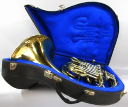 A Meis B Flat / F brass French Horn, in a hard case, in working order.