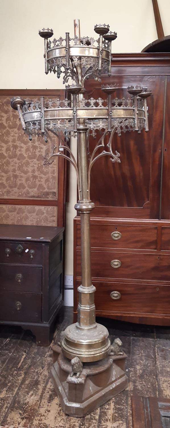 A tall and impressive 19th century ecclesiastical floor-standing gothic brass eighteen light