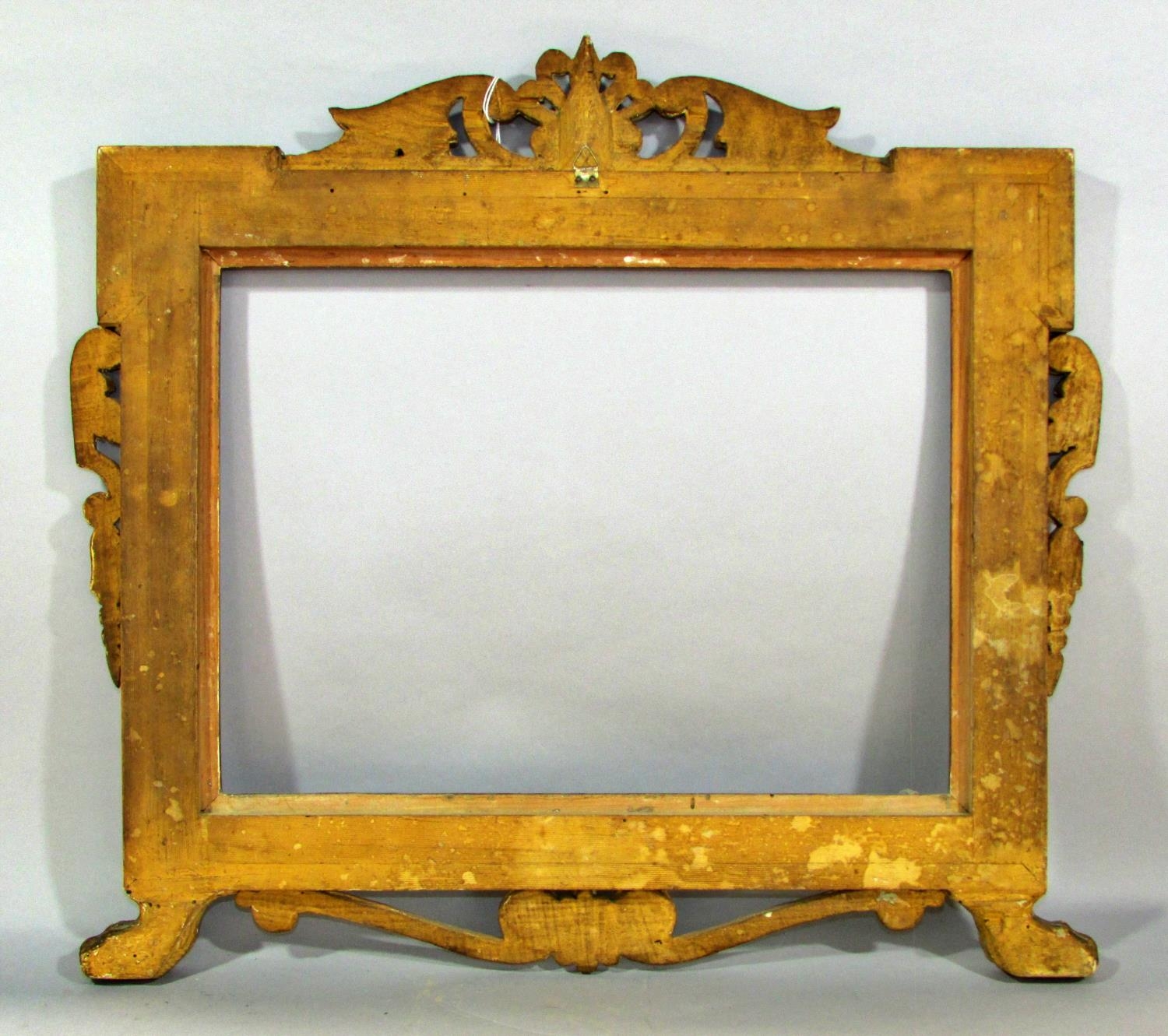 A 19th century continental carved and painted wooden frame, with pierced scrolling surmount, and - Image 2 of 3