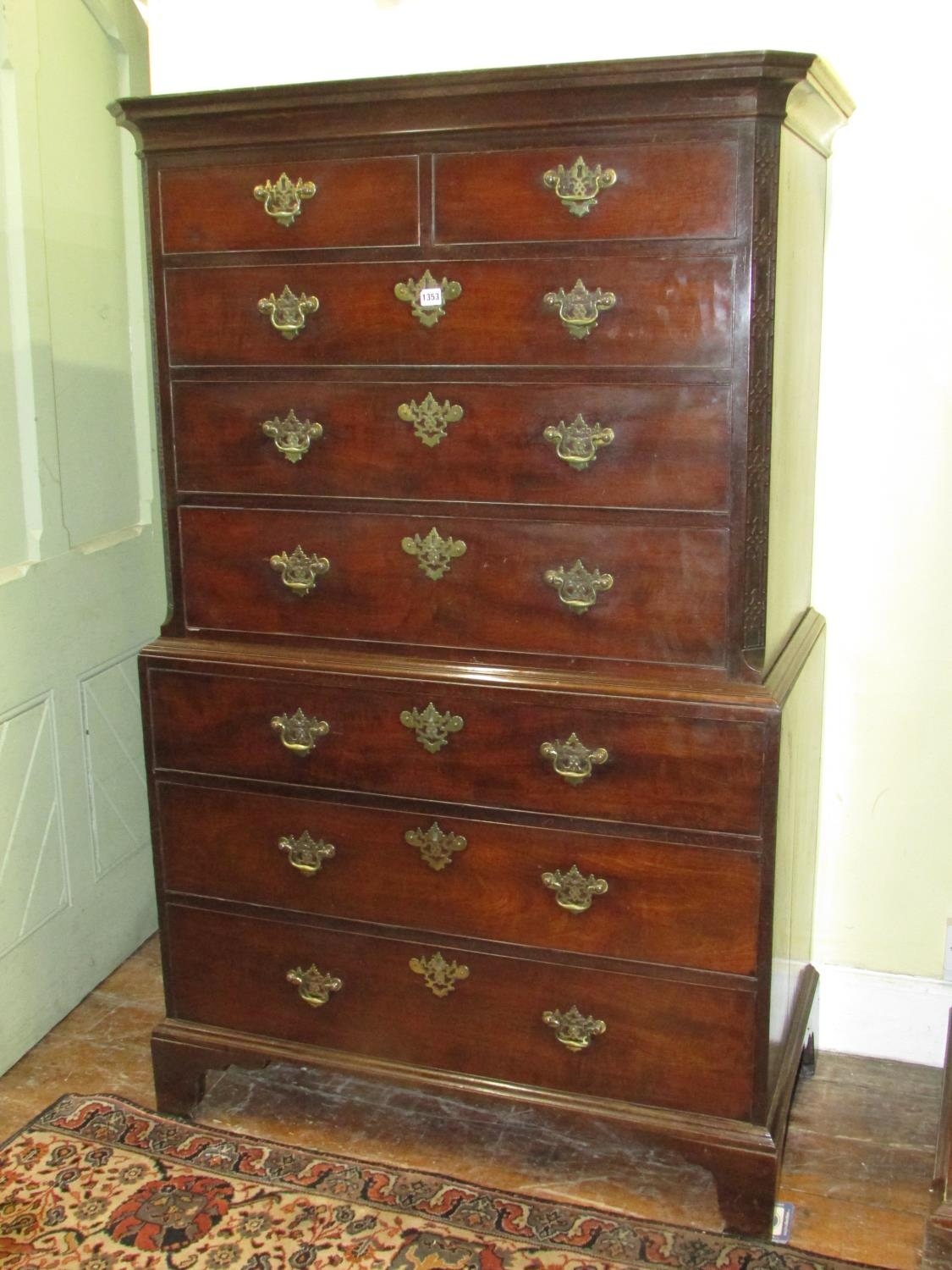A George III mahogany chest on chest of diminutive proportions, the upper section with blind fret - Image 2 of 7