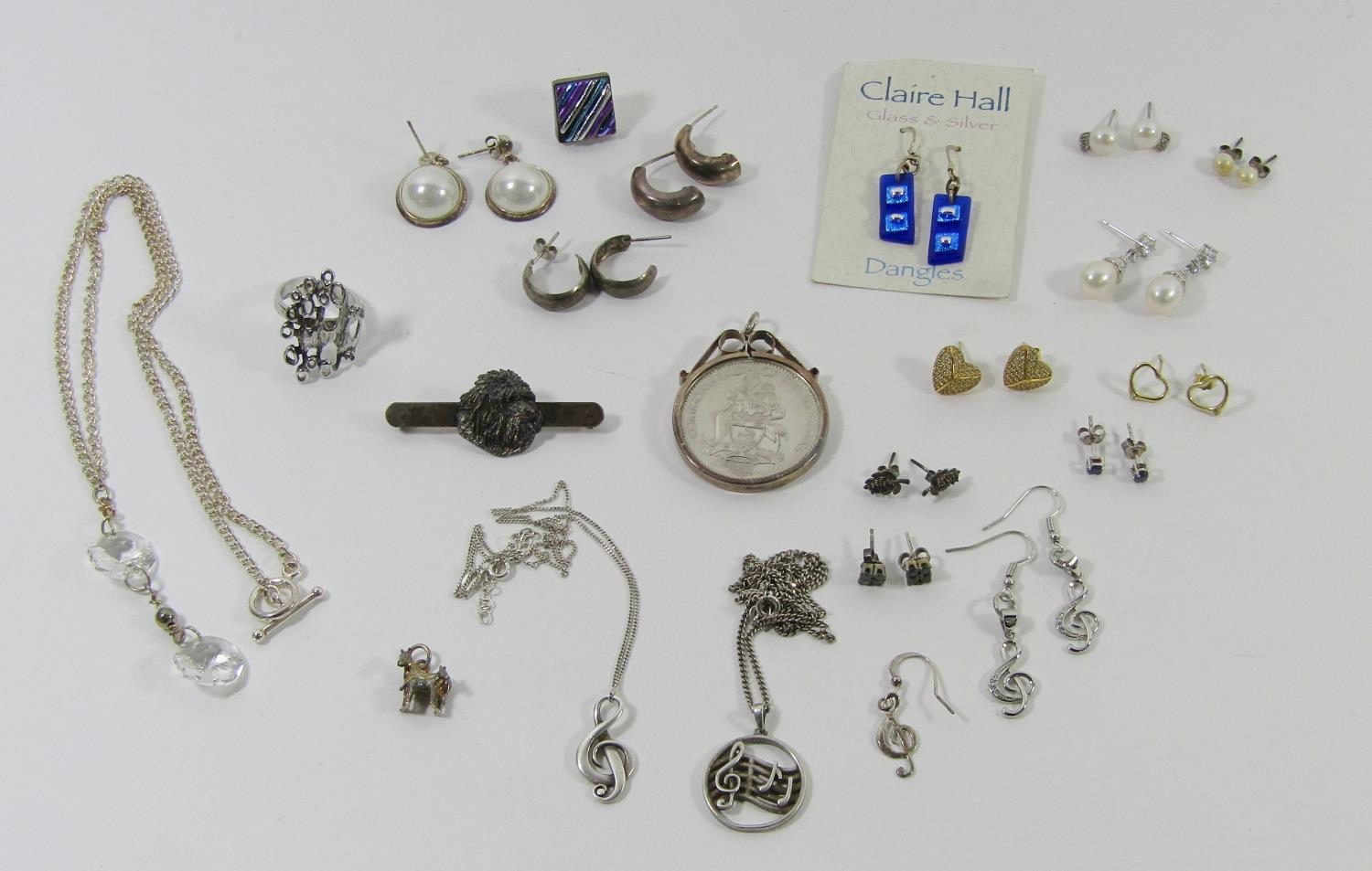 Collection of silver and white metal jewellery, most pieces stamped 925, to include a 1970s style