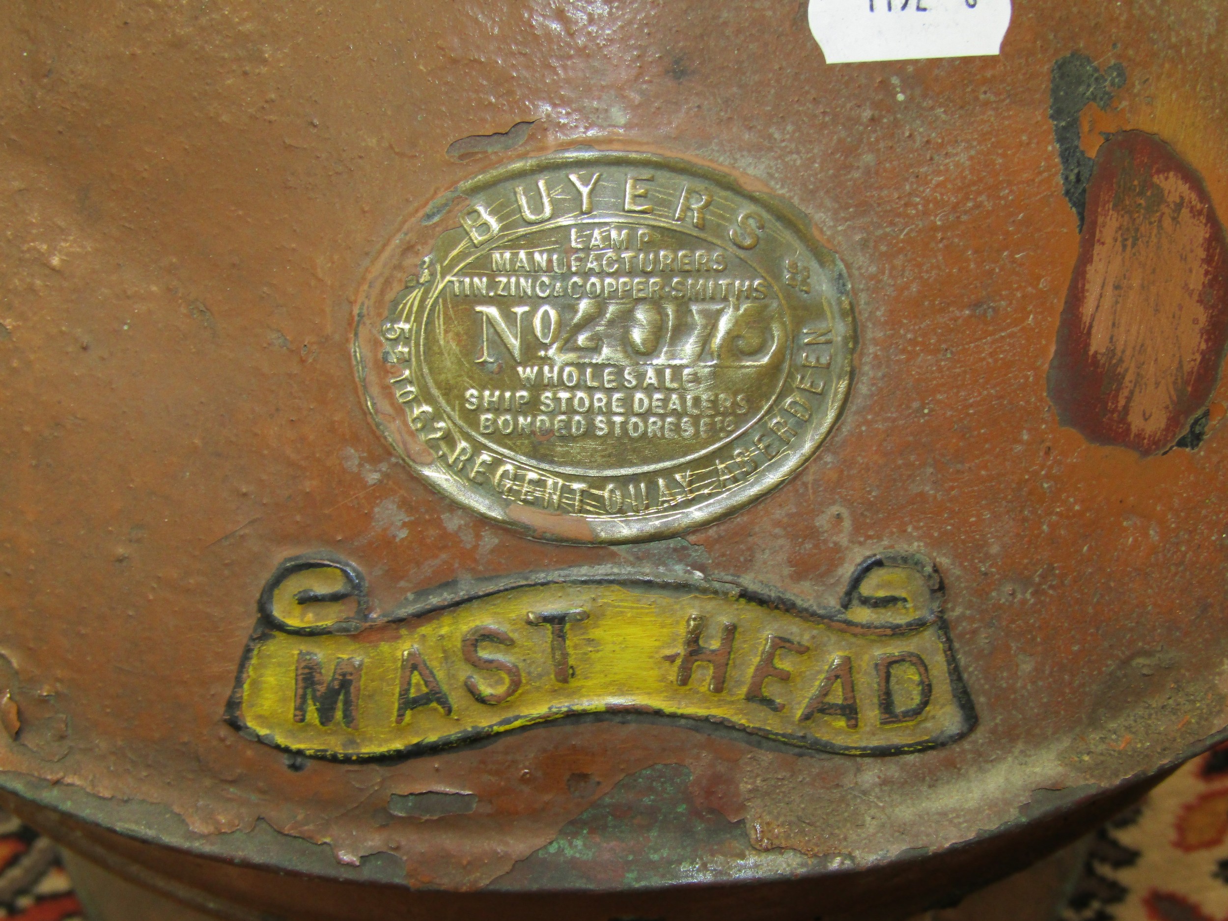 A copper mast head nautical lantern manufactured by Buyers Regency Quay Aberdeen ,with original - Image 6 of 6