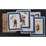 Twelve 19th century Chinese pith paintings, depicting children carrying decorative lanterns in