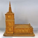 Three continual scratch-built folk art models of churches, the largest 46cm high, 32 x 20cm (3) From