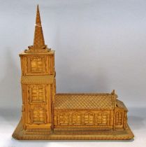 Three continual scratch-built folk art models of churches, the largest 46cm high, 32 x 20cm (3) From