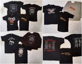 10 vintage T shirts / sweatshirts featuring the bands Motor Head, Hawkwind and Judas Priest