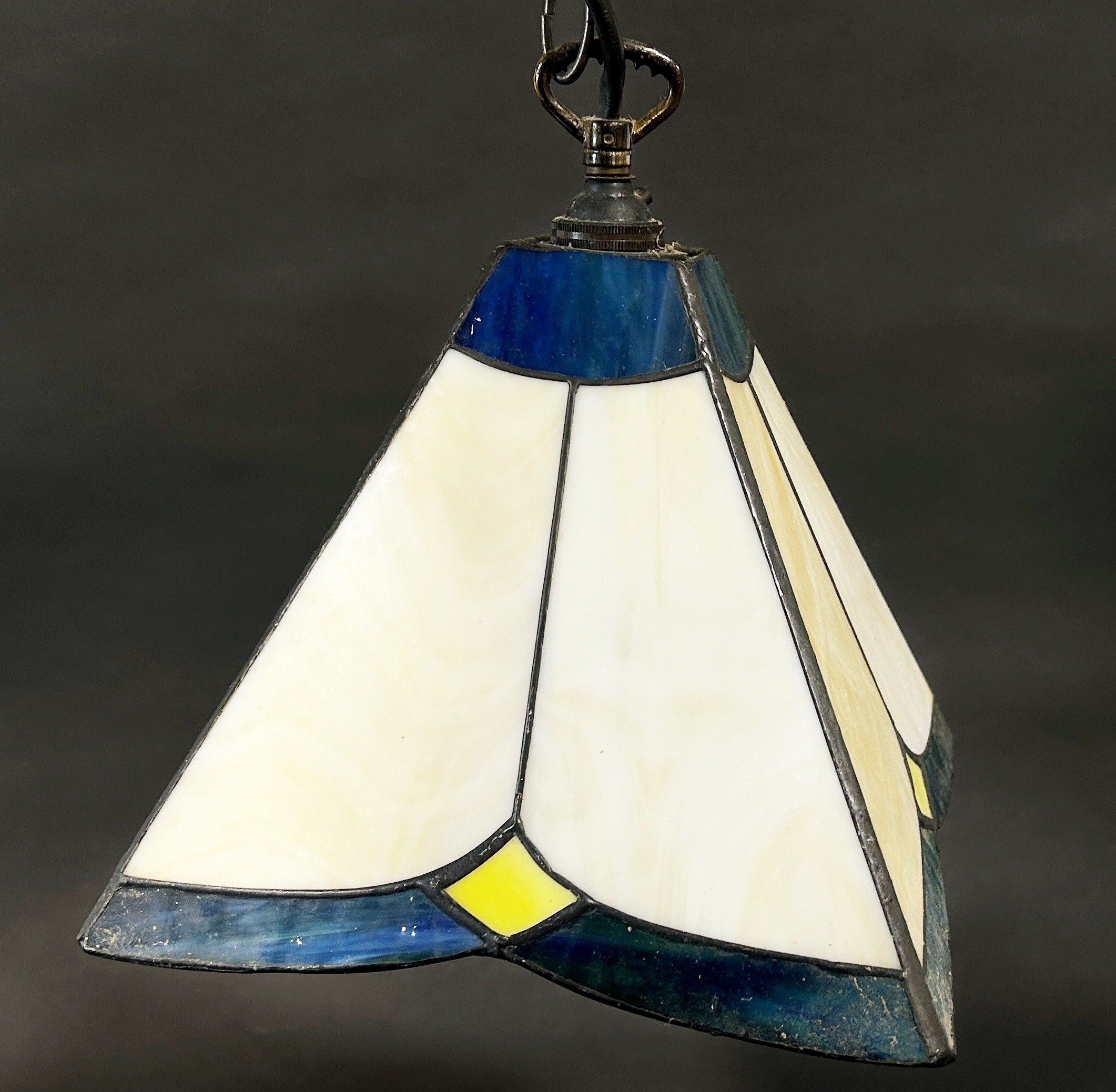 A Tiffany style lamp with a conical shaped “lead” segmented glass shade and two pyramid Tiffany - Image 2 of 4