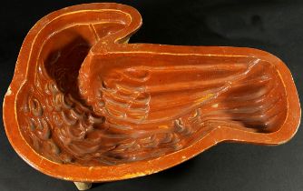 19th century pottery pie mould in the form of a Duck with glazed finish