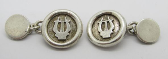 Pair of Irish silver lyre cufflinks, maker 'MJD', Dublin 1996