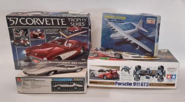 3 vintage boxed model kits comprising '57 Corvette by MPC, 1978 25th Anniversary Corvette by AMT/
