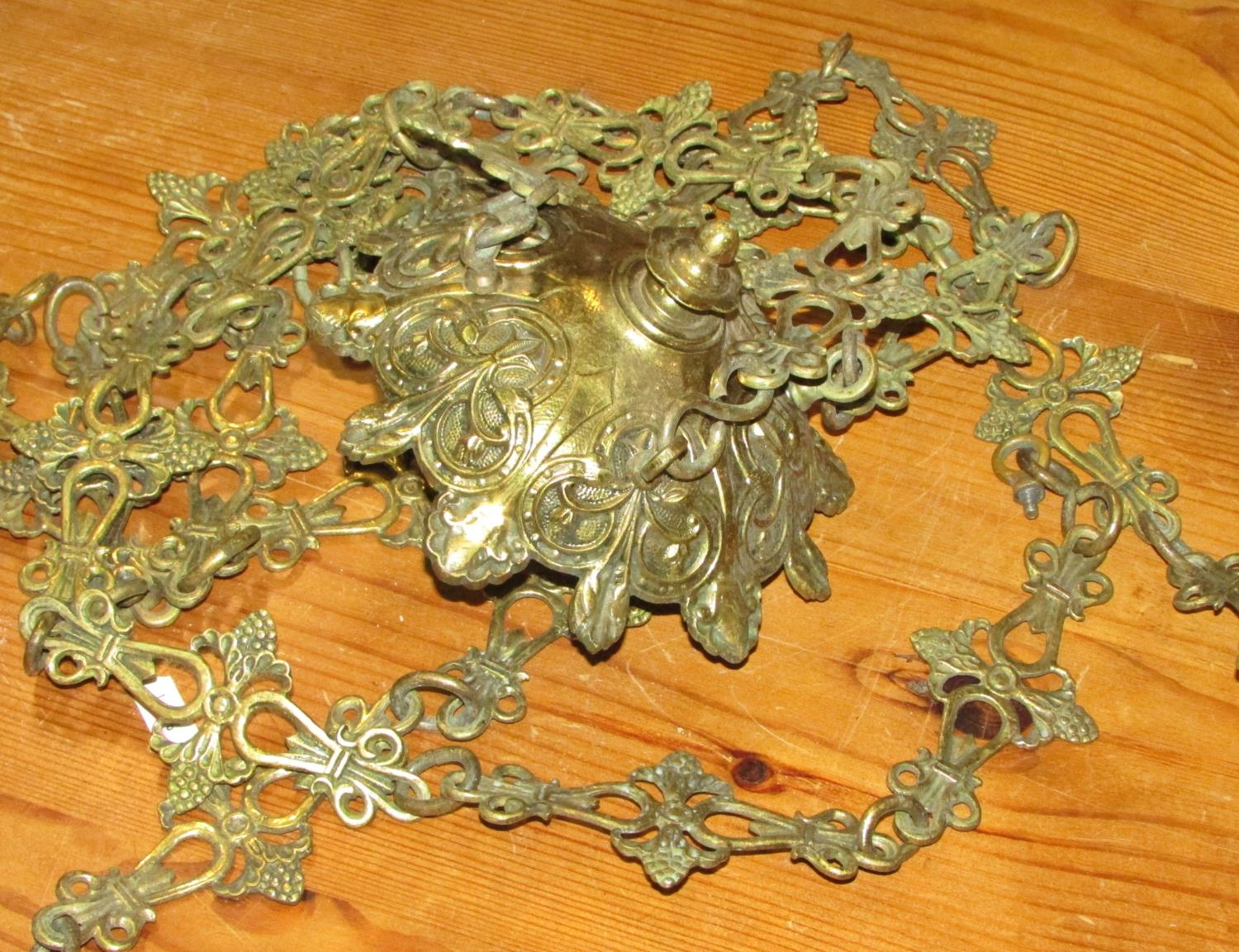 A large eight light 19th century ecclesiastical / gothic brass chandelier, with stylised floral - Image 4 of 5