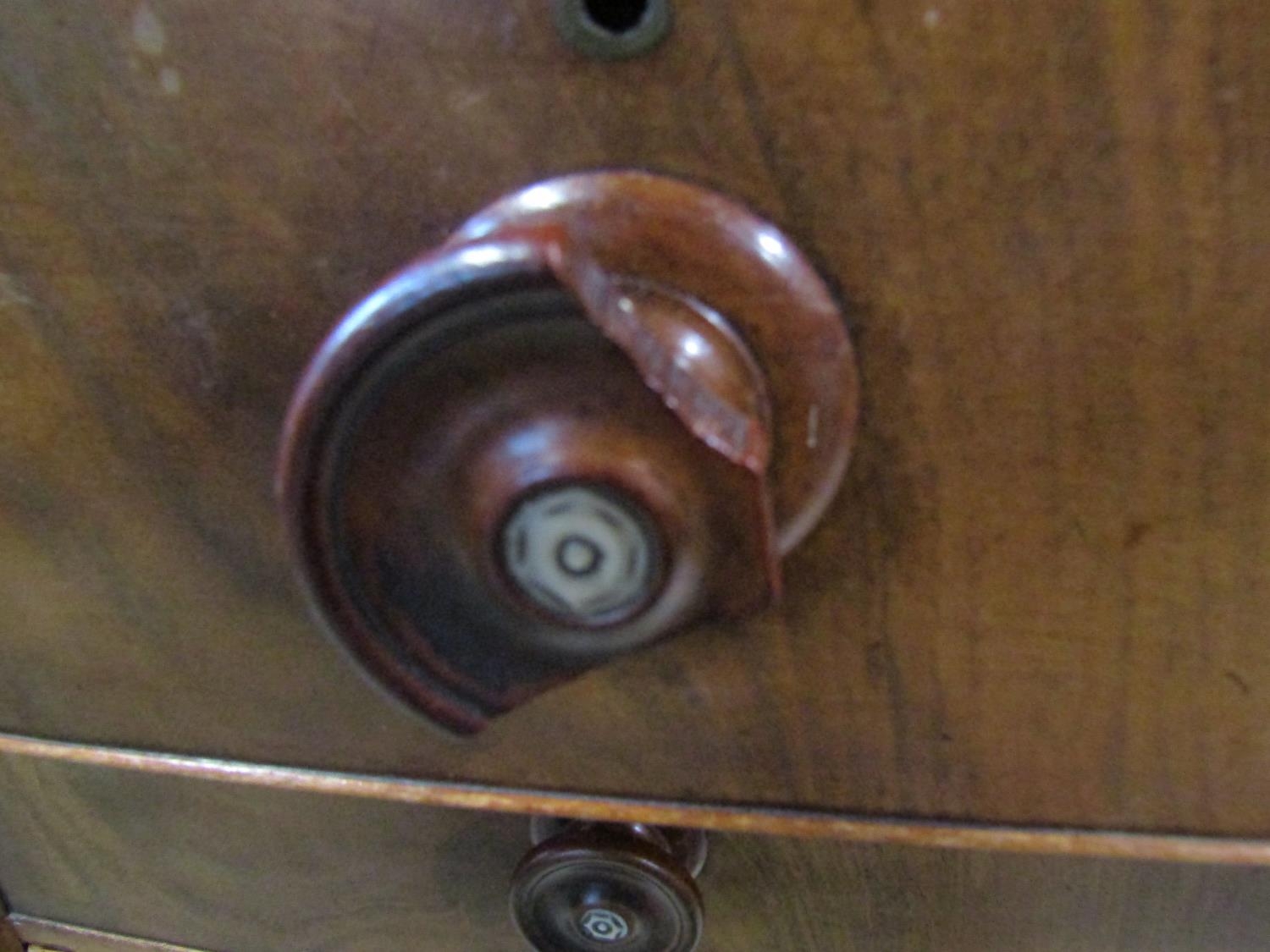 A Victorian mahogany bow front chest of three long and two short drawers with column supports, 128cm - Image 4 of 5