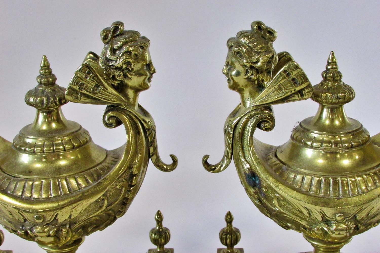 A large pair of 19th century brass dummy oil lamps (possibly ex-monumental fire side fender) in - Image 4 of 7