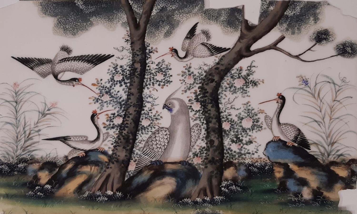Four mid 19th century Chinese pith paintings of exotic birds and an Empress, to include: A Qing - Image 3 of 6
