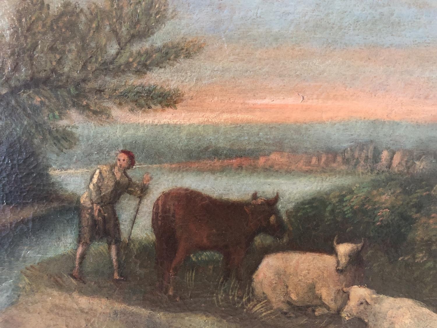 Dutch School, 18th Century - Pastoral landscape with figures and cattle, unsigned, oil on canvas, 45 - Image 4 of 5