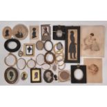 A collection of 18th-20th century objects, miniature portraits and silhouettes with frames and