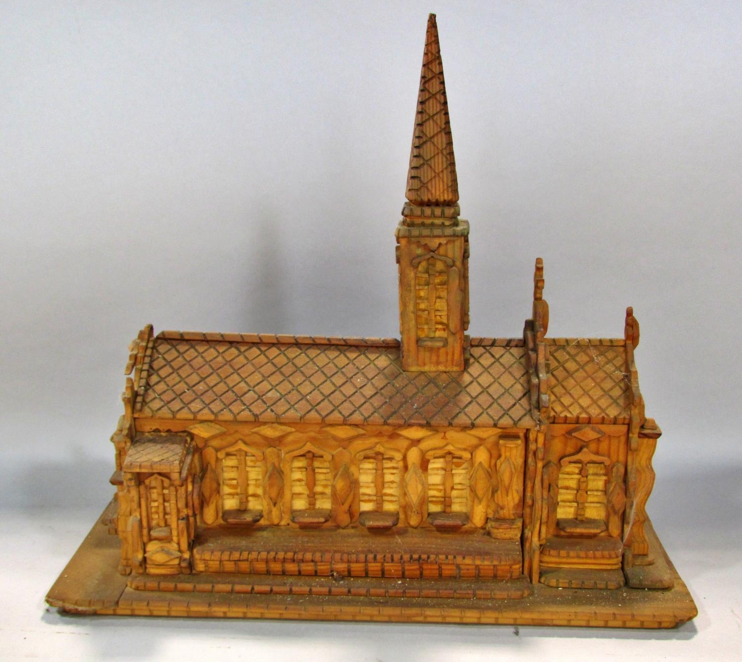 Three continual scratch-built folk art models of churches, the largest 46cm high, 32 x 20cm (3) From - Image 3 of 4